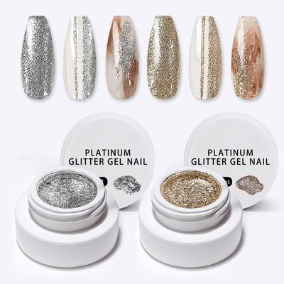 SMAILXIIYUE Chrome Platinum Glitter Nail Polish Set, 2 jar High Density Platinum Drawing Gel Polish Gold Silver Sparkle Glitter Gel Nail Polish for Salon Home Nail Art DIY (Silver &amp; Champagne, M)
