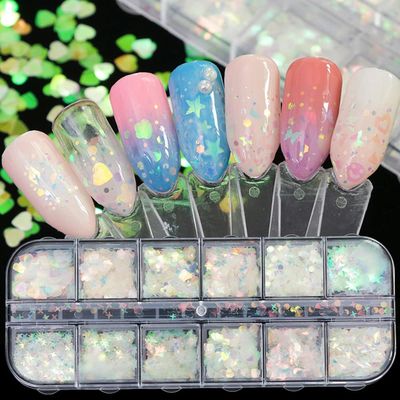 UARUOGP 24 Grids Holographic Nail Sequins and 1 Pcs Tweezers,Iridescent Mermaid Flakes Ultra-Thin Colorful Flakes Glitter Sticker,DIY Face Body Eyes for Nail Art Decoration