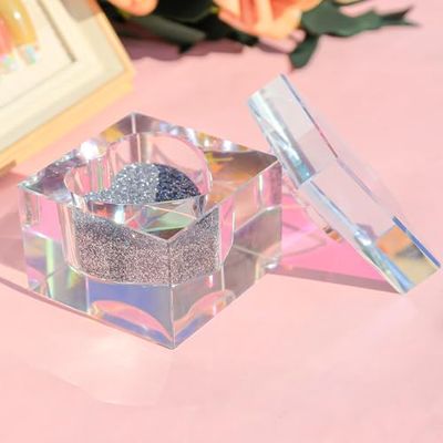 BOMOQING Nail Dappen Dish with Lid, Square Crystal Monomer Dish for Acrylic Nails, Monomer Holder Container for Holding Acrylic Liquid &amp; Powder, Glass Crystal Cup for Acetone Nail Decor (Colorful)