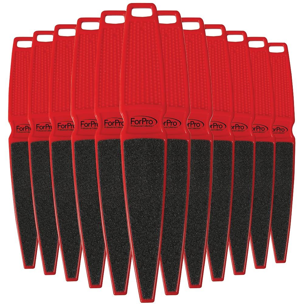 ForPro Professional Collection Pedicure Paddle Foot File, Double-Sided Foot File for Heels, Disposable &amp; Sanitizable, 80/120 Grit, Red, Pack of 12