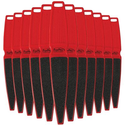 ForPro Professional Collection Pedicure Paddle Foot File, Double-Sided Foot File for Heels, Disposable &amp; Sanitizable, 80/120 Grit, Red, Pack of 12