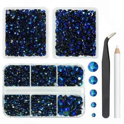 qiipii 3 Boxes 5070PCS Sapphire Blue Resin Rhinestones for Crafting 2mm 3mm 4mm 5mm 6mm Dark Blue AB Flatback Jelly Stones Non-Hotfix Diamonds Crystals Gems for Nails Face Eyes Makeup Tumblers Crafts
