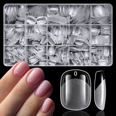 LoveOurHome 420pc Oval Fake Nails Short Gel Nail Tips XS Oval Press on Nails Clear Round Almond Nail Tips Full Cover Short Almond False Artificial Fake Fingernail for Gel Extension Acrylic Nails