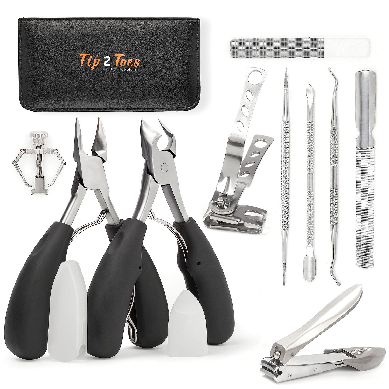 TIP2TOES 10 Pcs Ingrown Toenail Clippers for Seniors Thick Toenails- Heavy Duty Podiatrist Toe Nail Cutter for Men, Professional, and Adults- Easy Grip Handle Stainless Steel Sharp Curved Grooming Kit