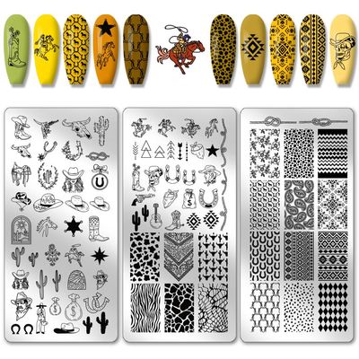 PH PandaHall 3pcs Wild West Nail Stamping Plates, 88 Patterns Western-Theme Nail Art Templates Hat Boots Nail Art Stencil Stainless Steel Nail Image Plates for Women Nail Design Print Manicure Salon