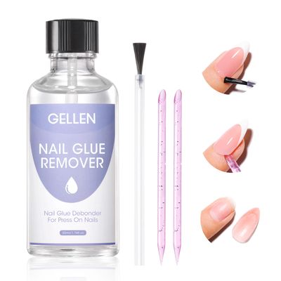 Gellen Nail Glue Remover for Press on Nails, 50ml Acetone-free Removal for Quick Dry Strong Glue &amp; Nail Polish Remover, Gentle Off for Fake Nail Tips, Cant Remove Gel Polish