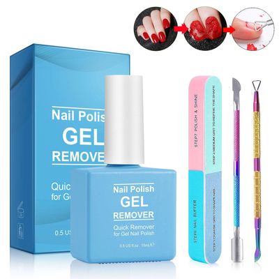 Nail Polish Remover with 7 Way Nail Buffer &amp; Metal Silver Cuticle Pusher, Simple Easy Gel Nail Polish Remover Set for Home DIY and Salon (set 2)