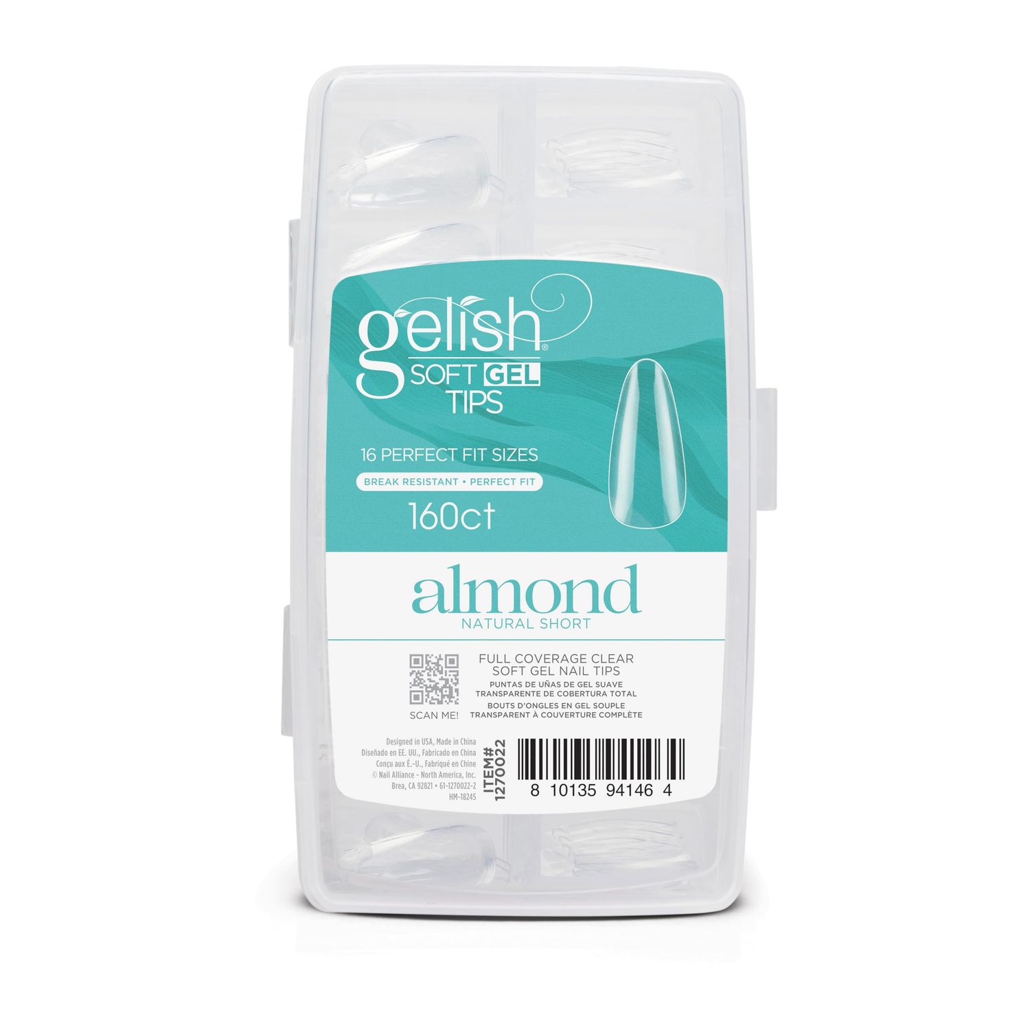 Gelish Soft Gel Tips - Professional Quality Press on Nails Extension for Strong, Long-Lasting Manicures - Easy Application, Natural Look, Pre-shaped False Nail (Short Almond, 160 Count)