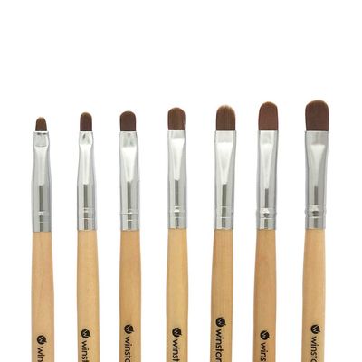 Winstonia 7pcs Gel Nail Brush Set for Nail Tips Builder &amp; Overlay, Sculpting, Poly Gel, and Extensions. Oval Size Brushes Manicure Painting Pen - WOODEN ALLURE