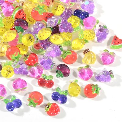 WEILUSI 100PCS Resin Strawberry Nail Charms 3D Fruit Nail Charms Assorted Cherry Lemon Grapes Peach Banana Watermelon Kawaii Summer Flatback Nail Rhinestones for DIY Craft Nail Art Decoration