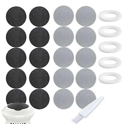 25 Pack Replacement Pads Refills for Pedi Vac Portable Electric Vacuum Callus Remover Foot File for Exfoliation Cracked Heels Dead Skin with a Clean Brush (20pcs Grind Head Pads 5pcs Sponge Ring)