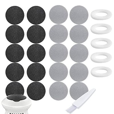25 Pack Replacement Pads Refills for Pedi Vac Portable Electric Vacuum Callus Remover Foot File for Exfoliation Cracked Heels Dead Skin with a Clean Brush (20pcs Grind Head Pads 5pcs Sponge Ring)