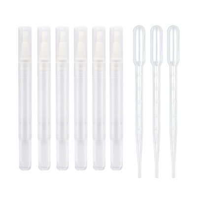 BlingKingdom 6pcs 3ml Empty Cuticle Oil Pen with 3pcs Pipettes Transparent Twist Pen Nail Oil Pen with Brush Tip Cosmetic Container Applicator for Homemade Nail Oil, Lip Gloss, Eyelash Growth Liquid