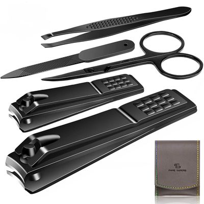 Manicure Pedicure Kit Nail Clippers Set Fingernails &amp; Toenails Vibrissac Scissor 5 Pieces Best Care Tools for Man &amp; Women with Travel Case (Gray/Black_A) (Gray/Black_A)