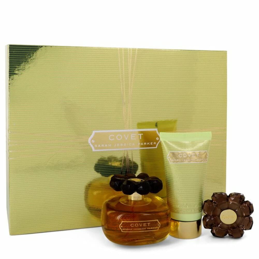 Covet by Sarah Jessica Parker for Women 3 Piece Set Includes: 3.4 oz Eau de Parfum Spray 2.5 oz Rich Body Lotion 0.08 Solid Parfum