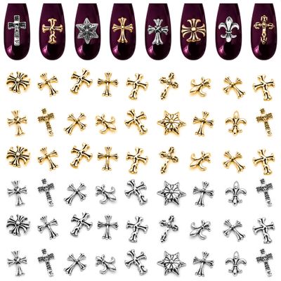 240 Pcs Silver and Gold Cross Nail Charms Bulk - 3D Silver and Gold Nail Charms Cross for DIY &amp; Professional Manicures - Large-Pack for Creative Manicures with Shiny Crosses Accents
