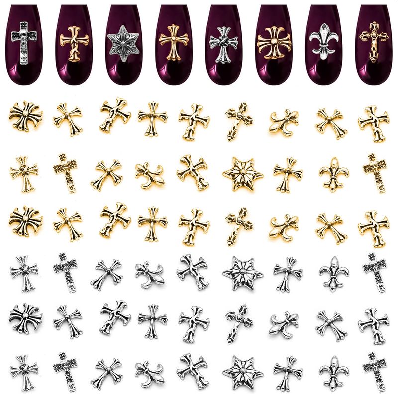 240 Pcs Silver and Gold Cross Nail Charms Bulk - 3D Silver and Gold Nail Charms Cross for DIY &amp; Professional Manicures - Large-Pack for Creative Manicures with Shiny Crosses Accents