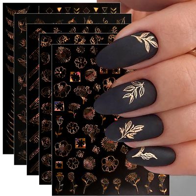JMEOWIO 12 Sheets Flower Nail Art Stickers Decals Self-Adhesive Pegatinas Uas Spring Summer Floral Gold Nail Supplies Nail Art Design Decoration Accessories