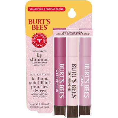 Burts Bees Lip Shimmer Pink Collection, Tinted Lip Balm Stick, Moisturizing for All Day Hydration with Natural Glowy Pigmented Finish &amp; Buildable Color, 3 Shades; Value Pack, 3 Tubes x 0.09 Oz