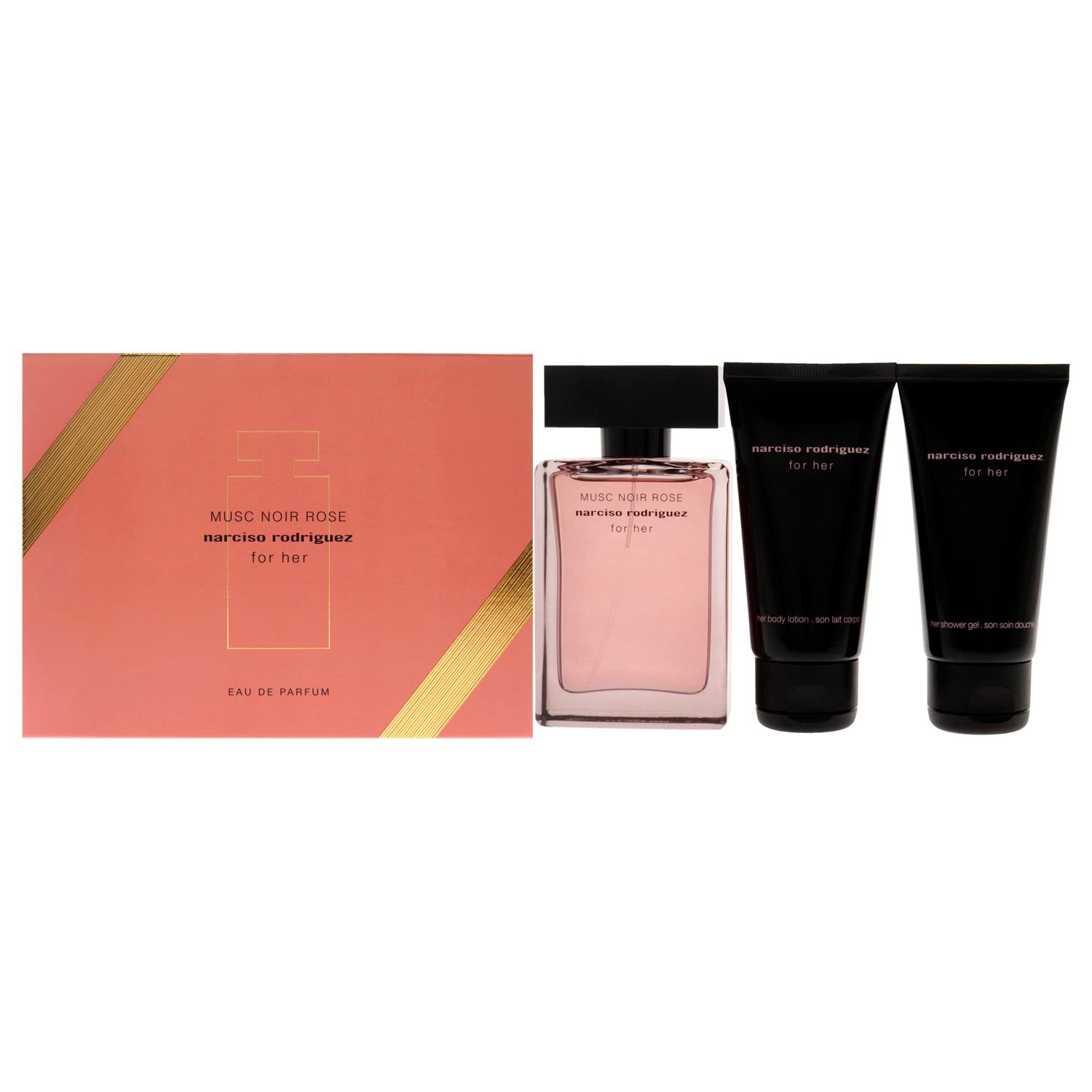 Narciso Rodriguez Gift Set: Musc Noir Rose 1.6oz EDP Spray, Body Lotion, Shower Gel for Women