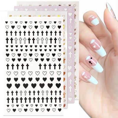 Cross Nail Stickers Heart-Shaped Nail Decals Laser Gold Silver Nail Art Decoration Self-Adhesive DIY Nail Design 4 Colors Set