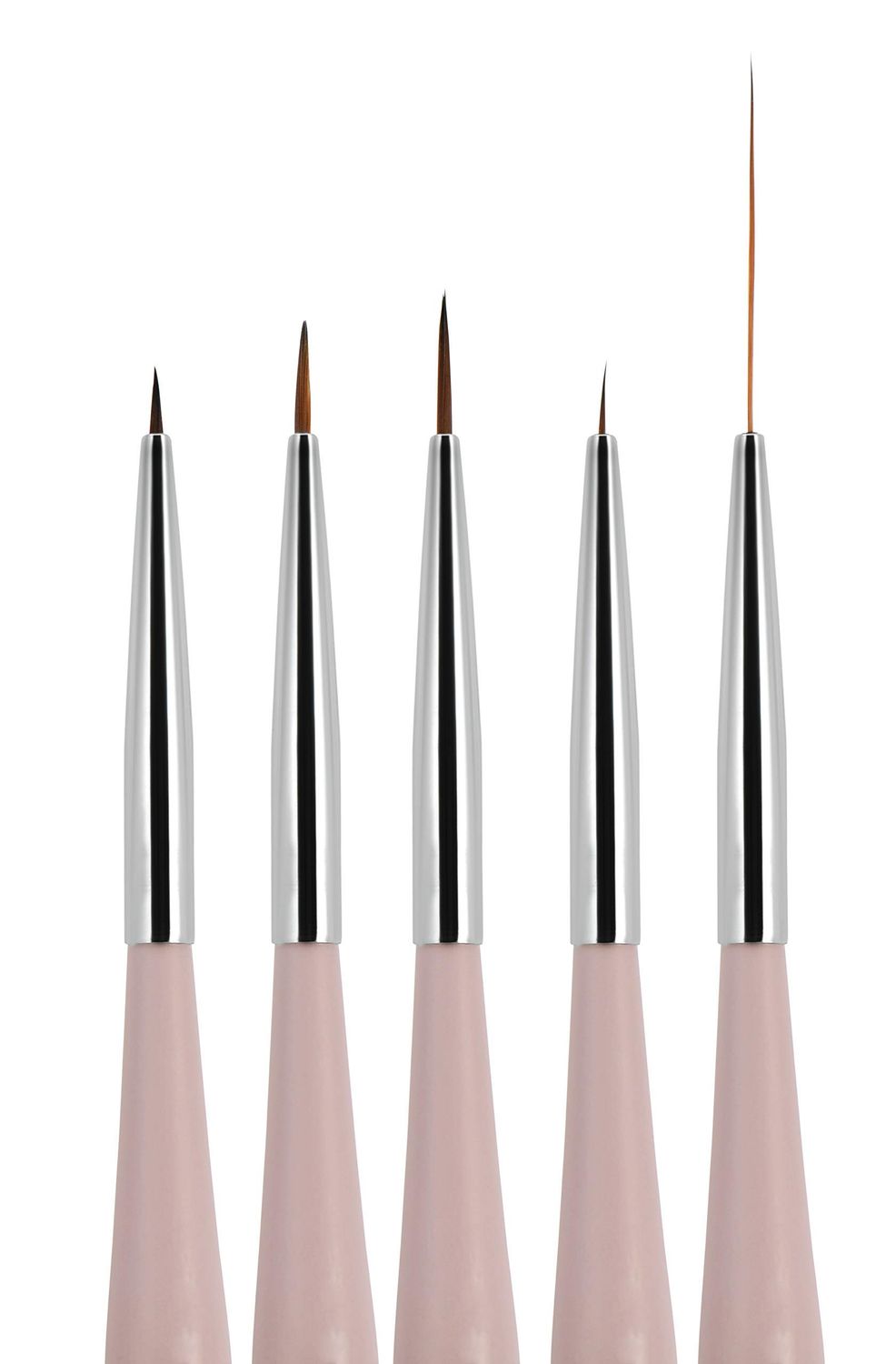Beaute Galleria 5 Pieces Nail Art Brush Set with Liners (4mm, 7mm, 9mm) Striping Brushes (5mm, 25mm), for Thin Fine Line Drawing, Detail Painting, Striping, Blending, One Stroke