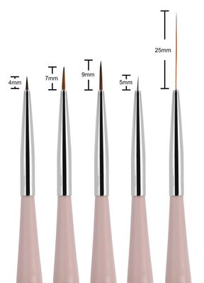 Beaute Galleria 5 Pieces Nail Art Brush Set with Liners (4mm, 7mm, 9mm) Striping Brushes (5mm, 25mm), for Thin Fine Line Drawing, Detail Painting, Striping, Blending, One Stroke