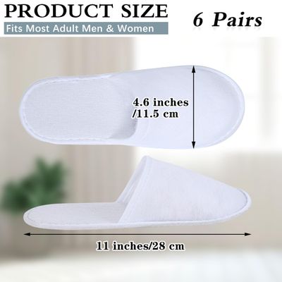 Aneco 6 Pairs Spa Slippers Disposable Closed Toe Slippers White Fluffy Guests Slippers for Home, Hotel Use