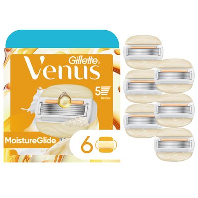 Venus MoistureGlide Womens Razor Blades, With Built-in Shave Gel Bars, 6 Razor Blade Refills