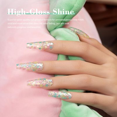 RARJSM Glitter Gel Nail Polish Pink Yellow Green Patel Spring Summer Color Big Flakes Gel Polish Sparkly Chunky Clear Shimmer Pigments Soak off Led UV Curing Required for Home Salon Manicure 15ml