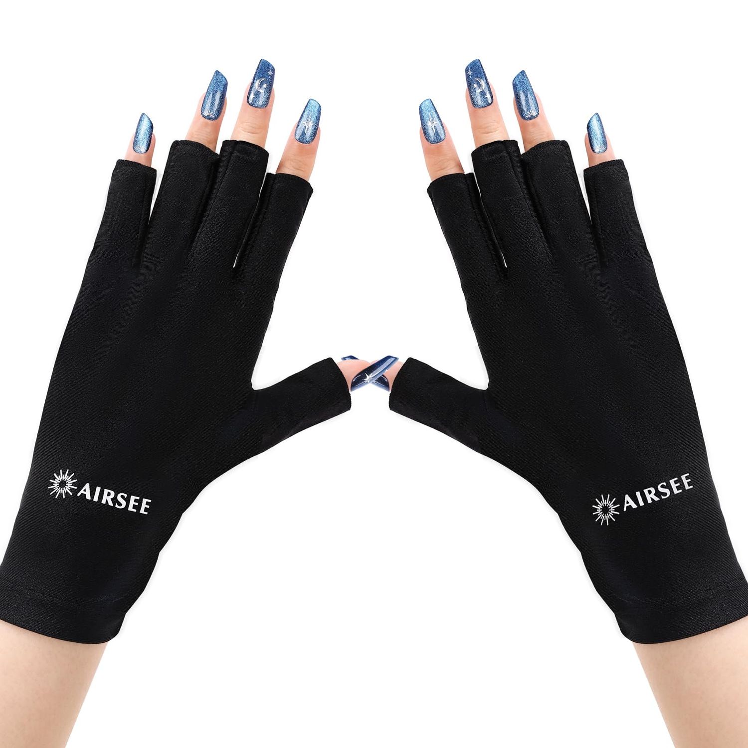 AIRSEE UV Gloves for Nail Lamp,Professional UPF50 UV Protection Gloves for Manicures Nail Art,Fingerless Gloves That Shield Skin from The Sun and Nail Lamp (Black)