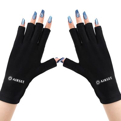 AIRSEE UV Gloves for Nail Lamp,Professional UPF50 UV Protection Gloves for Manicures Nail Art,Fingerless Gloves That Shield Skin from The Sun and Nail Lamp (Black)