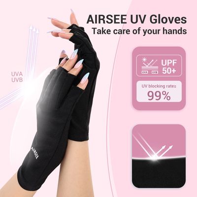 AIRSEE UV Gloves for Nail Lamp,Professional UPF50 UV Protection Gloves for Manicures Nail Art,Fingerless Gloves That Shield Skin from The Sun and Nail Lamp (Black)