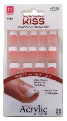 Kiss Salon Acrylic French 28 Count Medium Square Pink (Pack of 3)