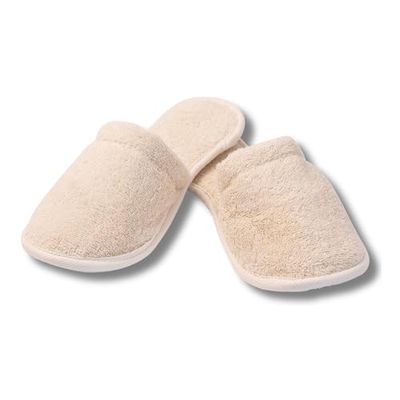 Eco Bath London Natural Toweling Slippers - Luxury 100 Organic Cotton, Ultra Soft, Machine Washable Indoor Slippers for Bath and Home S Size UK(4-5) US(6-7)