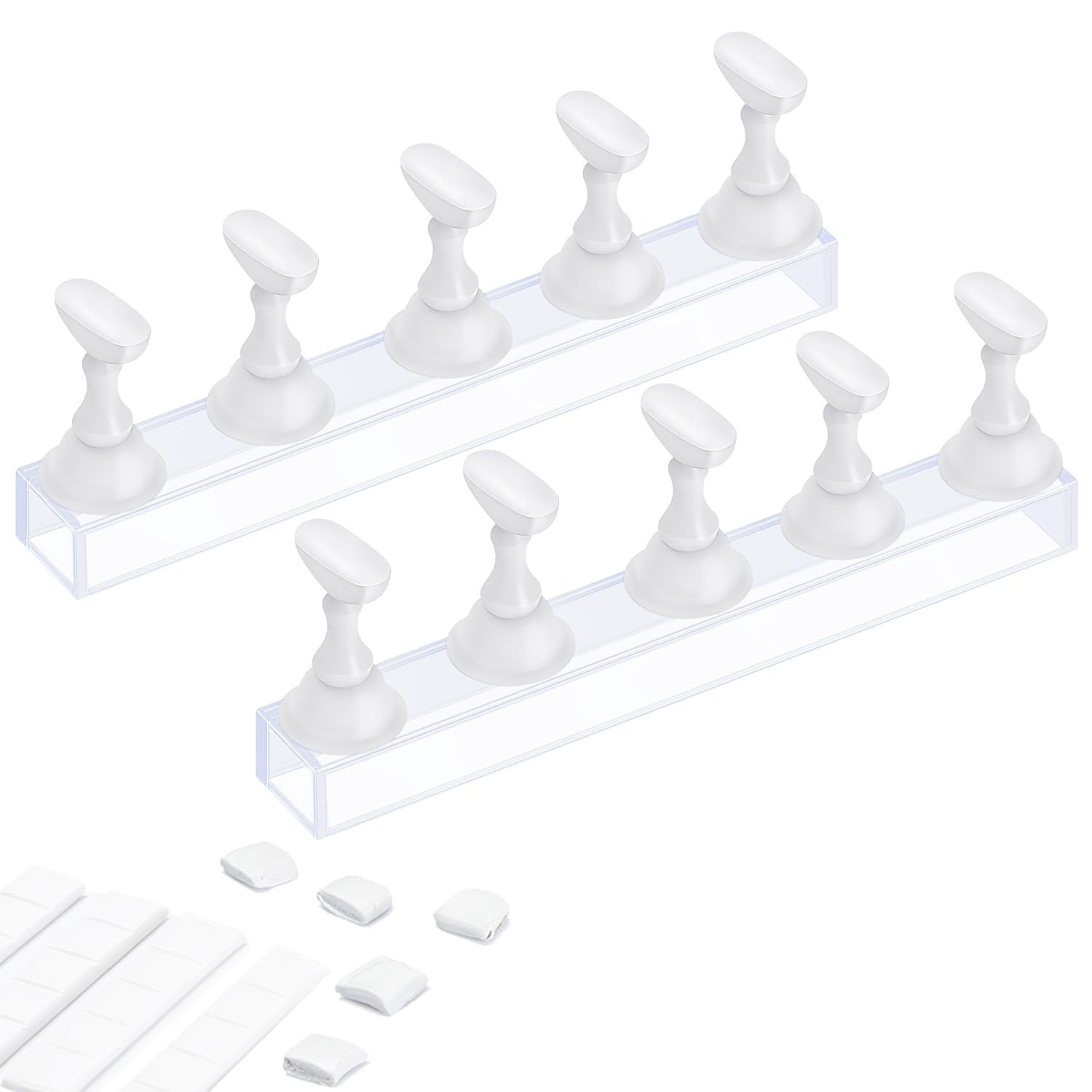 Etercycle Acrylic Nail Display Stand DIY Nail Crystal Holder Magnetic Practice Stands with Reusable Adhesive Putty Clay for False Nail Tip Manicure Tool (2 White)