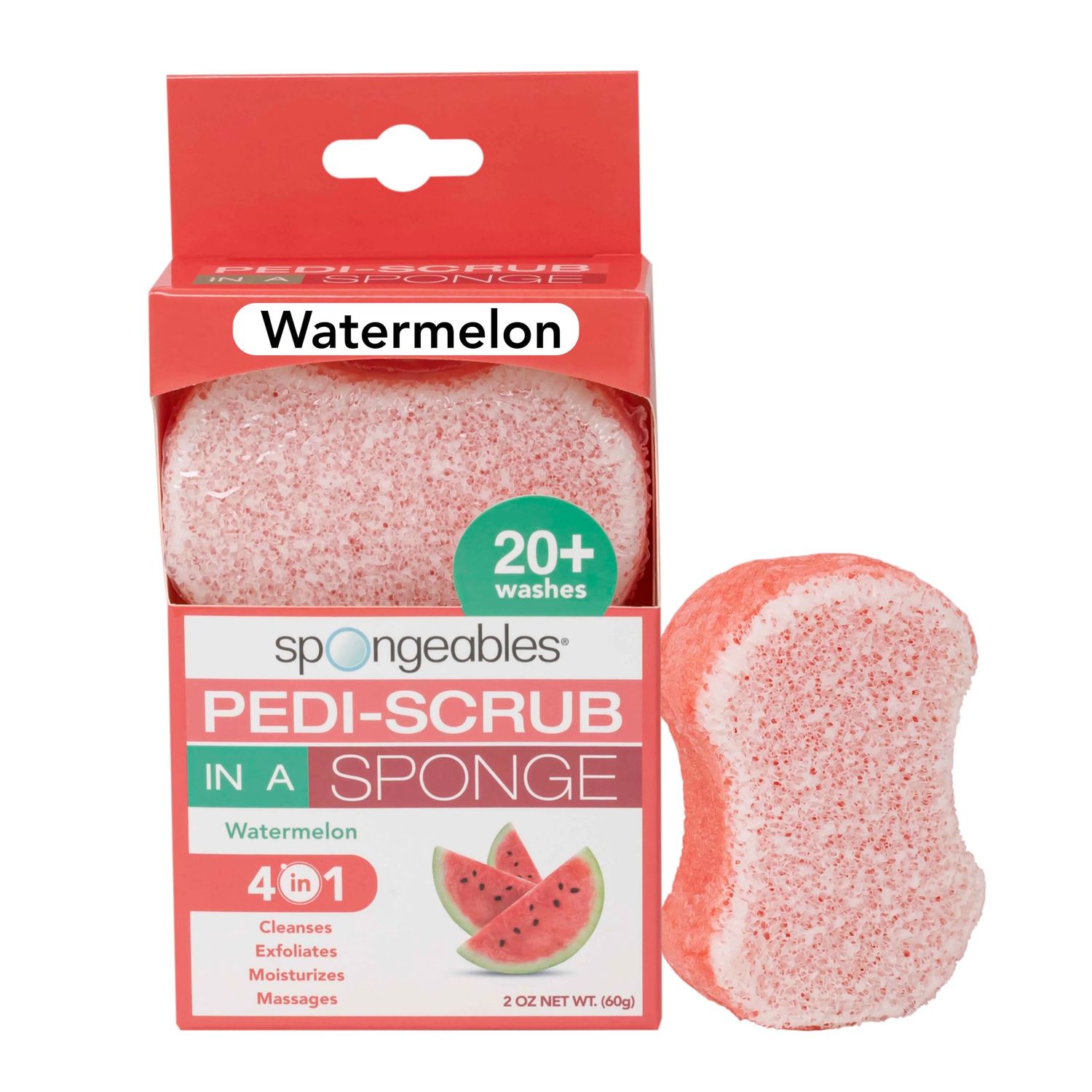 Spongables Pedi Scrub Foot Exfoliating 20 Wash Sponge, Watermelon, 1 Count