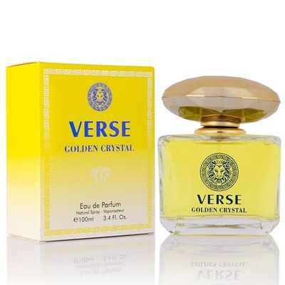 Verse Golden Crystal for Women 3.4 fl Oz - Floral Fruity Fragrance - Top Notes of Amalfi Lemon, Bergamot &amp; Neroli - Base Notes of Guaiac Wood, Amber &amp; Musk - Free of Parabens - Elegant 100ml Bottle