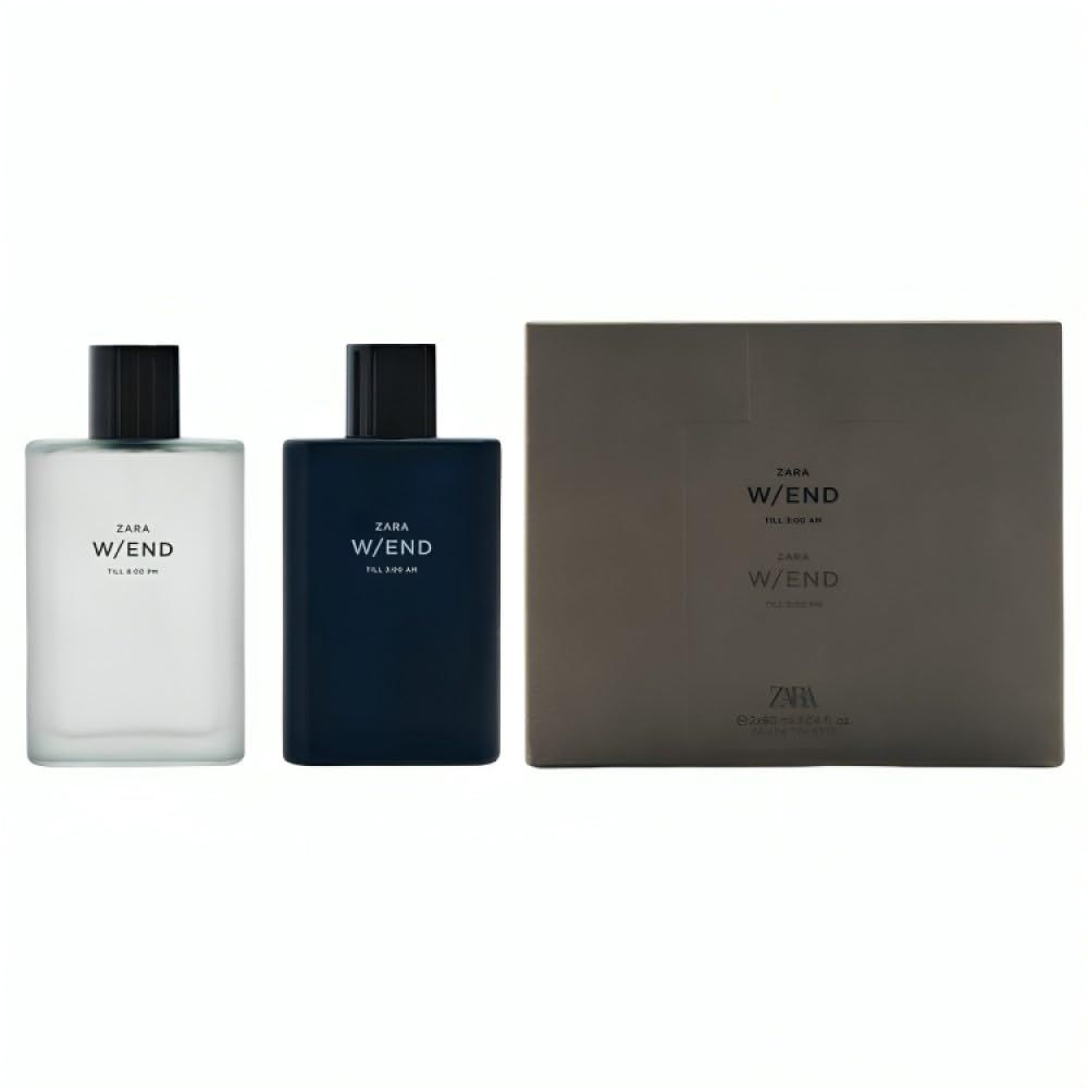 Zara W/End Till 3:00AM W/End Till 8:00PM Cologne for Men Fragrance Set EDT Eau De Toilette 2x 90 ML (3.04 FL OZ)