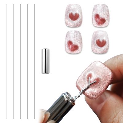 Allstarry Heart Magnet for Nails, Cat Eye Magnet For Nails 5 Wires with Cylindrical Magnet for Cat Eye Gel Polish Set Flexible DIY Nail Magnet Cat Eye Tool for Heart Cat Eye Nail Art Salon or Home