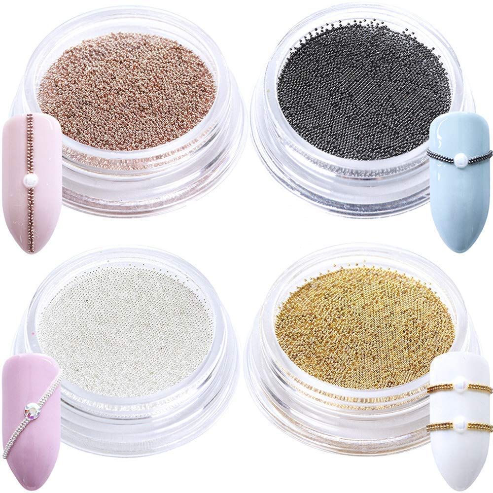 3D Nails Art Decoration Mini Metal Caviar Beads Gold Silver Rose Glod Black DIY Nail Design Accessories 4 Boxes
