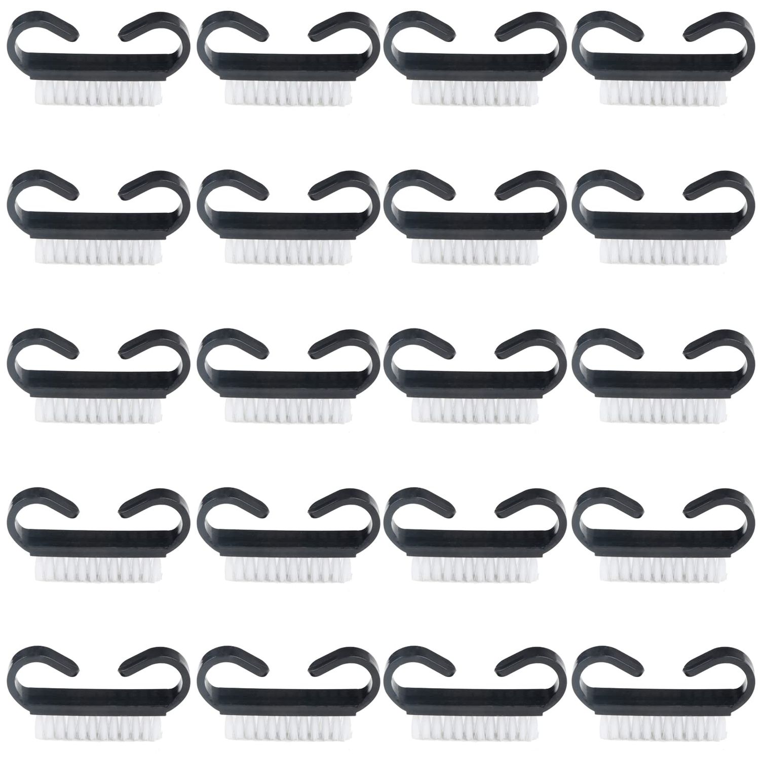 Nail Cleaning Brush- 20 Pcs Home Plastic Nail Brushes with Black Handle Grip Fingernial Brush Cleaner Travel Portable Nail Art Manicure Tools for Toes and Nails