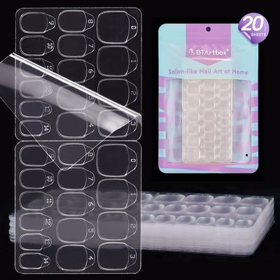 Nail Adhesive Tabs for Press On Nails - BTArtbox 20 Sheets 15 Sizes Ultra Thin &amp; Waterproof Nail Stickers for Fake Nails, 600PCS Double Sided Jelly Nail Sticky Tabs for Manicure