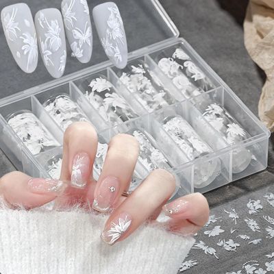 10Roll/Box White Flowers Nail Foil Transfer Stickers for Nail Art Design 3D Holographic Nail Art Foils Starry Paper Floral Butterfly Nail Stickers Lace Petals Rose Nail Decals Wraps Foils for Nail DIY