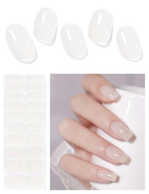 AutyaMee Semi Cured Gel Nail Strips (Jelly White), 20 Pcs Gel Nail Wraps, Stickers, UV Light Required, Salon Quality, Long Lasting