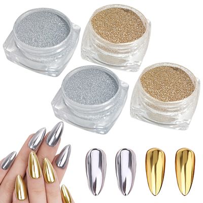 BPrettier Gold &amp; Silver Chrome Nail Powder - 4 Jar Mermaid Glitter Art Mirror Effect Shimmery Aurora Powder for Women Girls Gifts