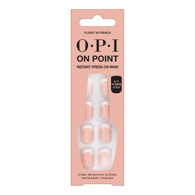 OPI On Point Fluent in French | Short Round Nude Pink &amp; White French Tip Press On Nails | With Nail Glue | Long Lasting, Reusable, Non-damaging