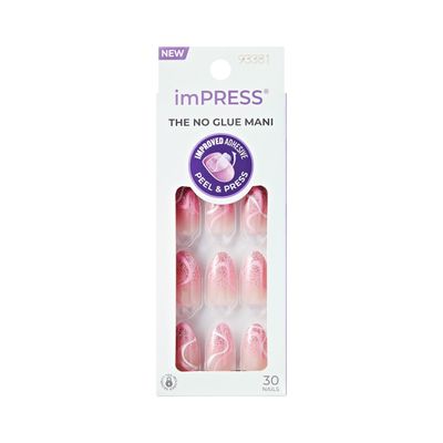 KISS imPRESS No Glue Mani Press On Nails, Design, Wild Venus, Pink, Medium Size, Almond Shape, Includes 30 Nails, Prep Pad, Instructions Sheet, 1 Manicure Stick, 1 Mini File