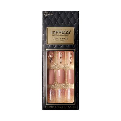 KISS imPRESS Couture Collection Press-On Manicure, Superb, with Jewelled Accents, Includes 30 Fake Nails, Prep Pad, Mini File, and Cuticle Stick
