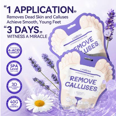 LANBENA Lavender Foot Peel Mask - Foot Peeling Mask for Removing Dry Dead Skin, Calluses &amp; Repairing Rough Heels, for Baby Soft, Smooth Feet - Lavender Scented (2 Pairs)